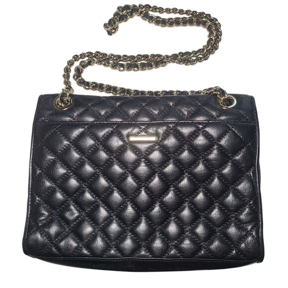 Rebecca Minkoff Black Quilted Leather Handbag Crossbody Shoulder Bag Gold Chain - Picture 2 of 16